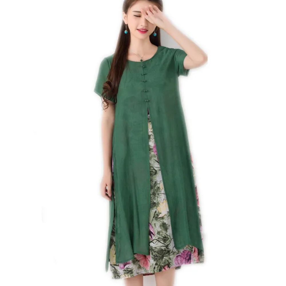 Green Layered Floral Dress